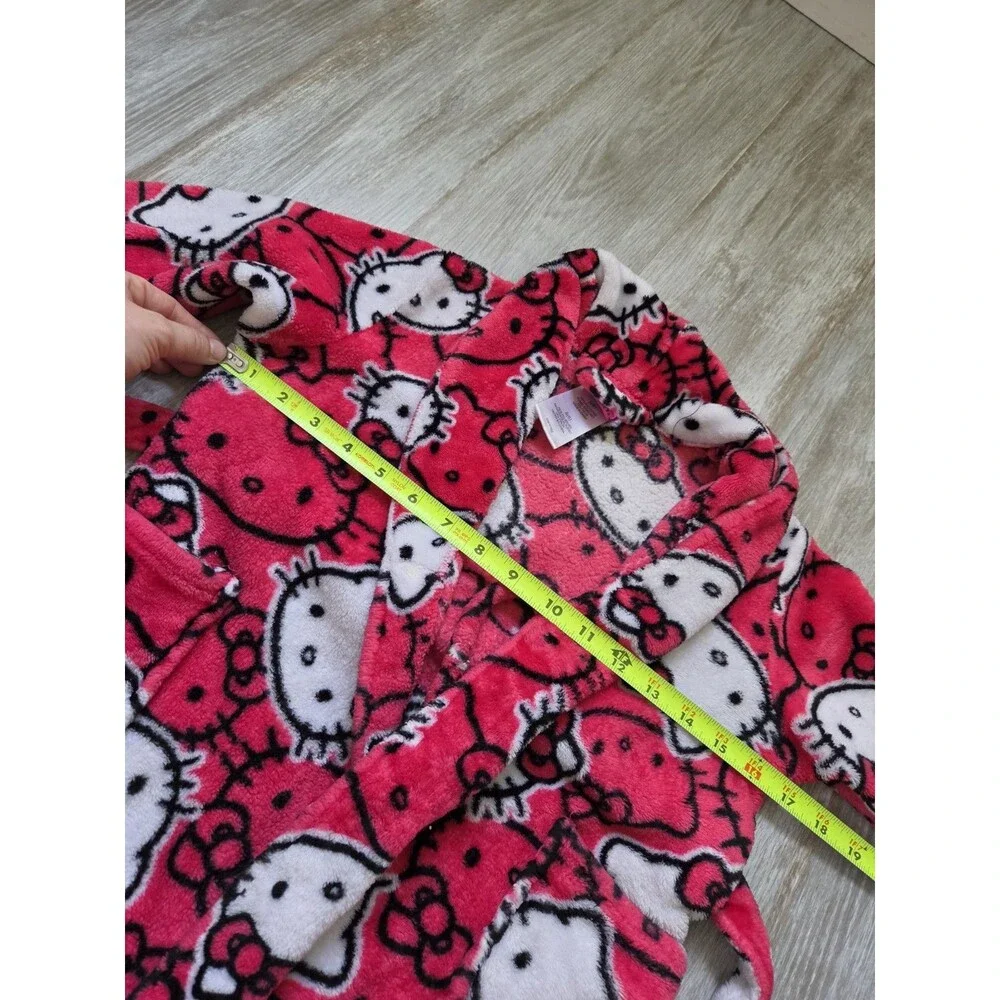 Hello Kitty Plush Fleece Bath Robe Pink Belted Kids Size 6 Cozy Sanrio EUC